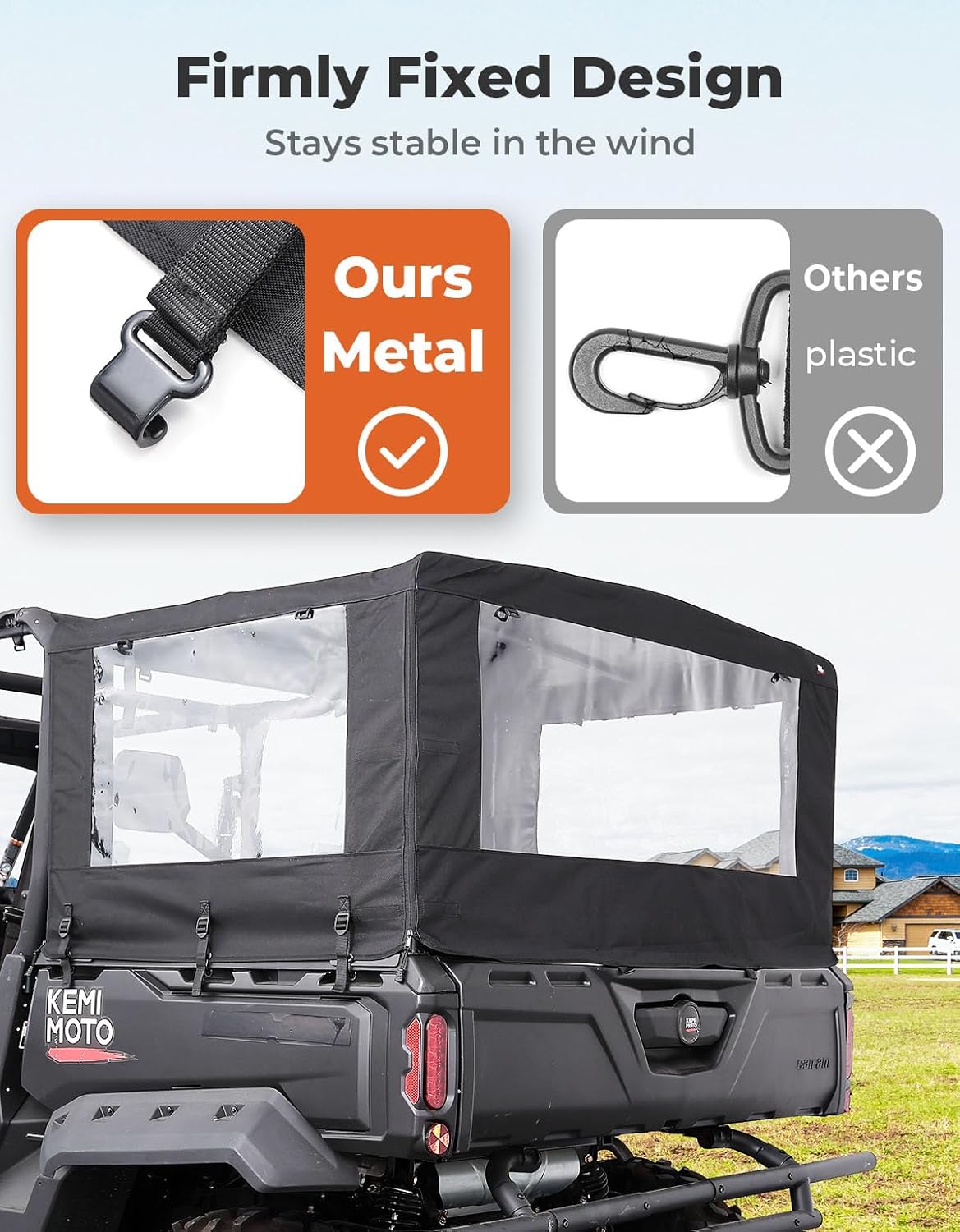 KEMIMOTO UTV Soft Cargo Camper Bed Cover Rack Compatible with Can-Am Defender & Defender Max 2016-2025 Rear Camper Top Canvas Cover Accessories